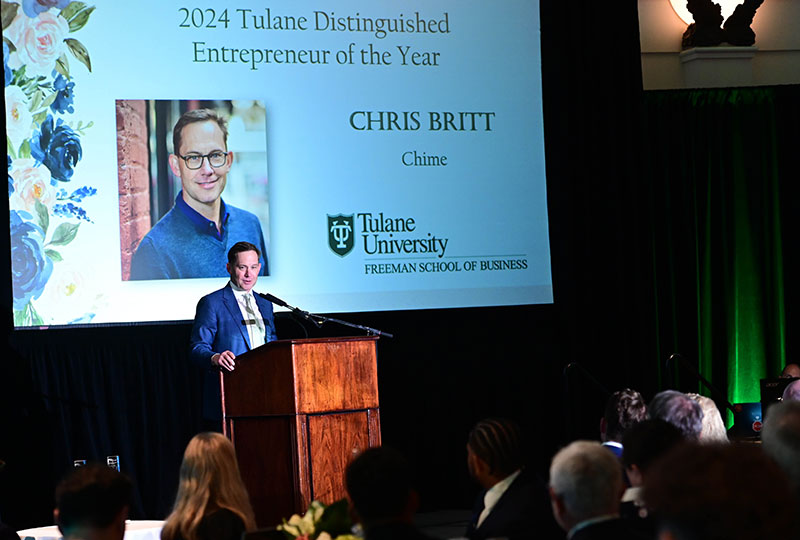 Chris Britt addresses audience at gala