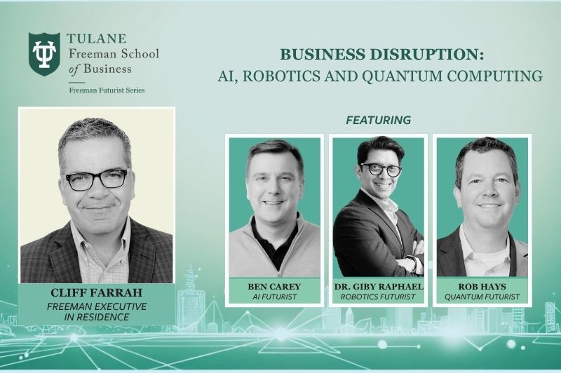 Graphic announcing inaugural Freeman Futurist session moderated by Cliff Farrah