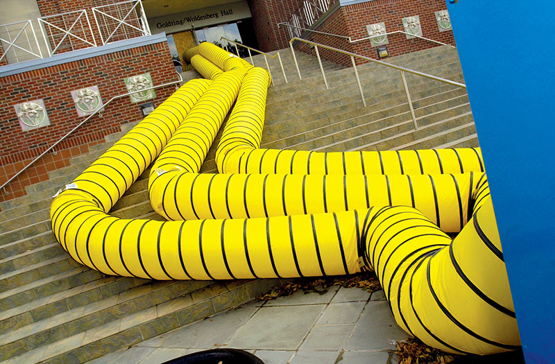 Photo of dehumidifying equipment in front of Goldring/Woldenberg Hall