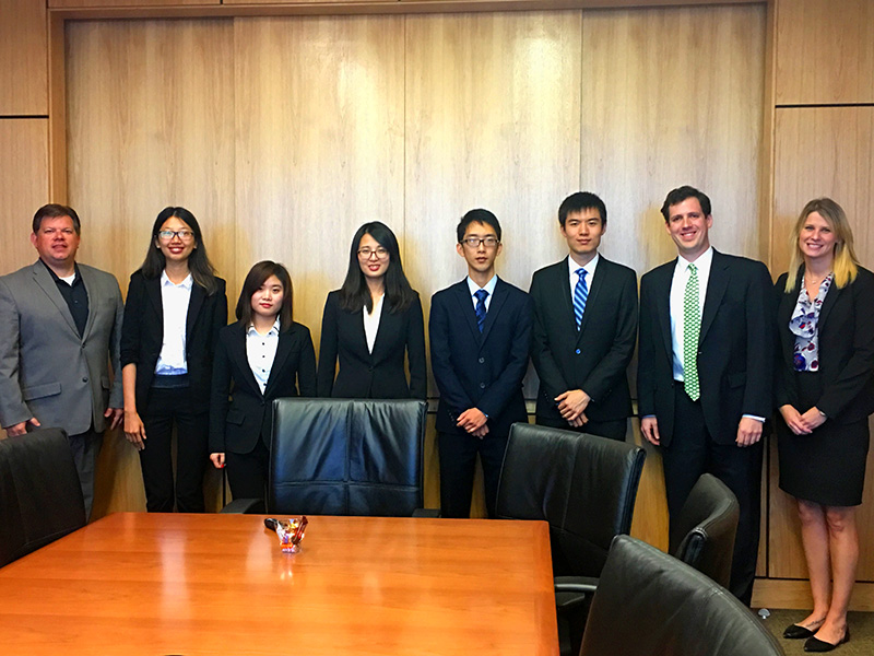 A team of Freeman Master of Finance Students won second place in the 2016 ACG Cup. From left to right, Chris Reid of Cardinal Capital, students Fei "Fay" Cheng, Yeqian "Chelsea" Fu, Mengying "Hugo" Hu, Sizhe "Suzy" Mei, Shaoxuan Sun, Patrick Willis of Baker Donelson and Diane Wszalek of Republic Business Credit.