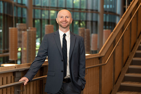 Brandon Soltwisch photographed in the Goldring/Woldenberg Business Complex