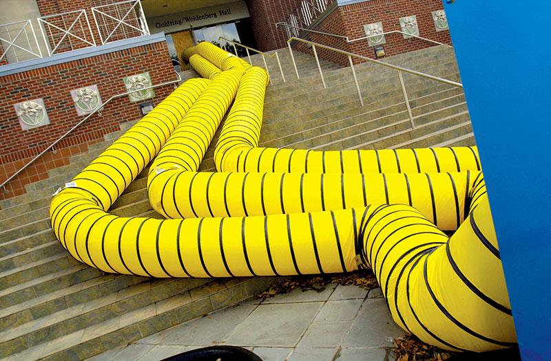 Photo of dehumidifying equipment in front of Goldring/Woldenberg Hall