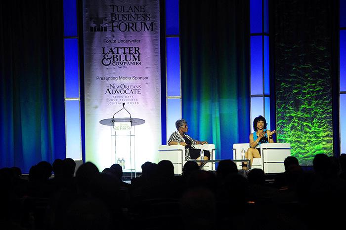 Deb Elam, left, chief diversity officer for GE, spoke with Kim Boyle, partner with Phelps Dunbar, about the role of diversity in business.