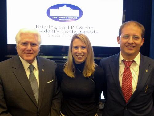 Knud Berthelsen, right, was one of about 50 business leaders and export professionals invited to attend a White House briefing on the Trans-Pacific Partnership. Also pictured is White House Business Council Director Diane Doukas, center, and Port of South Louisiana Executive Director Paul Aucoin.