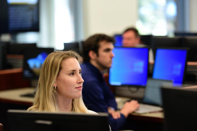 Business Analytics students in a computer lab