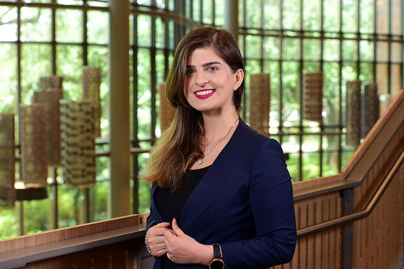 Fariba Mamaghani photographed in the Goldring/Woldenberg Business Complex