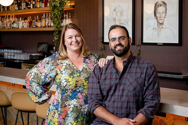 Emily and Alon Shaya photographed at the bar of their restaurant Safta.