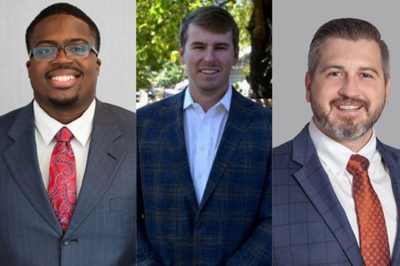 Composite image featuring headshots of OMBA graduates Jamari Tansmore, Connor Pellerin and Hunter Ball