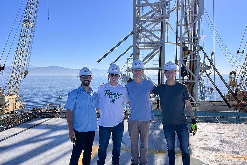 MME students pose on offshore oil production platform off the coast of California
