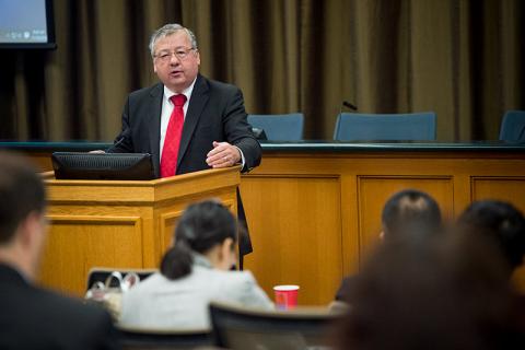 Barry K. Worthington, executive director of the United States Energy Association, speaks during a day-long forum examining relations between the U.S. and China. (Photo by Ryan Rivet)