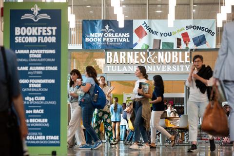Photos of Bookfest attendees in Lavin-Bernick Center for University Life