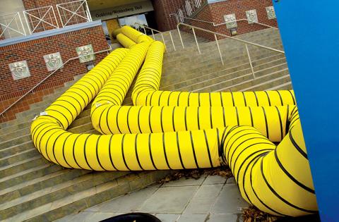 Photo of dehumidifying equipment in front of Goldring/Woldenberg Hall