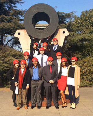 The pilot Master of Management class at the headquarters of Bao Steel, a Chinese company they toured during their class trip to Shanghai.
