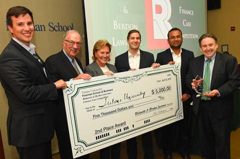 Tulane University earned second place honors in the 20th annual Rolanette and Berdon Lawrence Finance Case Competition.