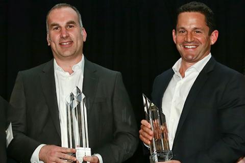 Chris Papamichael, left, and Matt Schwartz received the Tulane Distinguished Entrepreneur of the Year Award at the Lepage Center for Entrepreneurship and Innovation’s annual Award Gala. The ceremony took place April 15 at the Audubon Tea Room.
