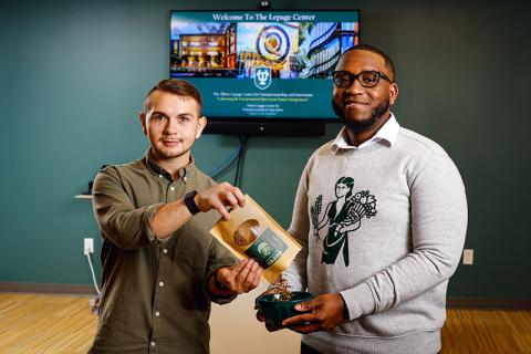 Rich Simmerman and Branson Morgan photographed in the Lepage Center New Venture Incubator