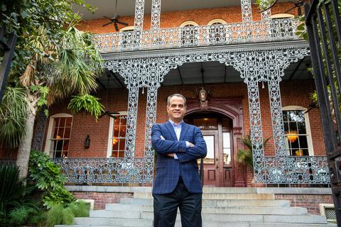Diego Bufquin photographed in front of the St. Vincent Hotel