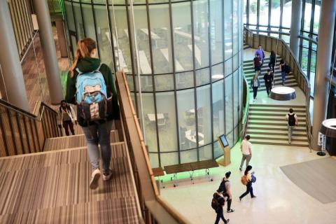 Students walking through the GWBC. 