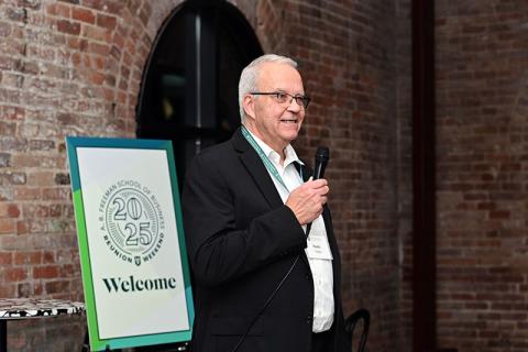 Dean Goes speaks at Graduate Alumni Reunion Party at Common House on Nov. 14, 2025.