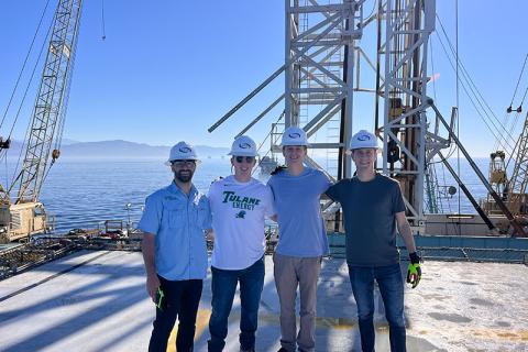 MME students pose on offshore oil production platform off the coast of California