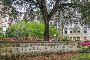 Tulane University sign in front of Gibson Hall